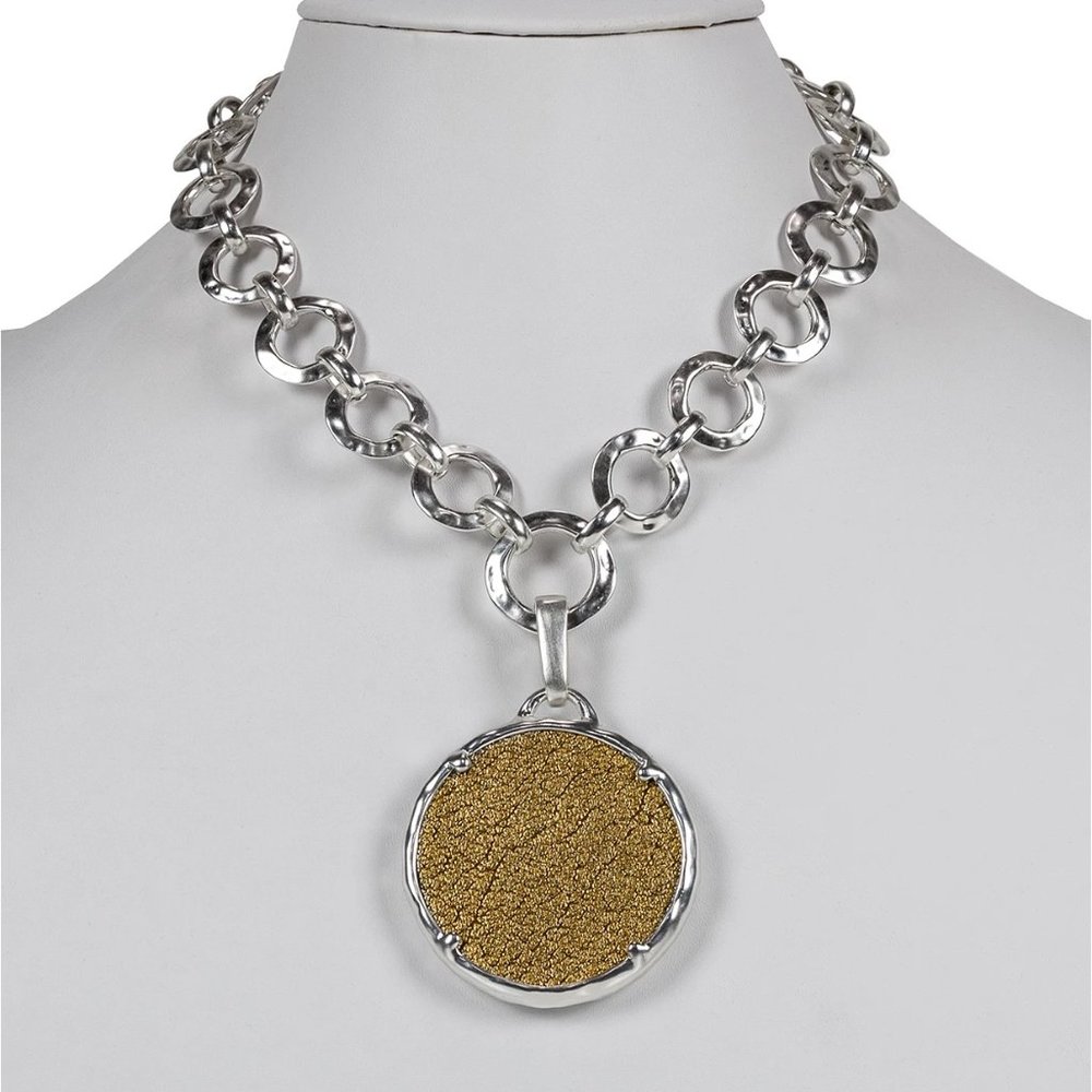 Patricia Nash Silver-Tone Reversible Leather 20" Pendant Necklace NWT